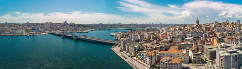 Fototapeta na wymiar Aerial Panoramic vşew of The Old Town and Galata in Istanbul Turkey