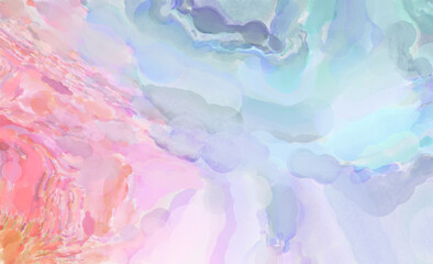 Soft watercolor wallpaper. Artistic painting with softly brushed colors. Pastel colors dabbed background. Painted abstract wall art.