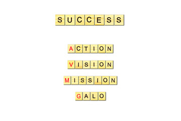 Abbreviations SUCCESS- phrase from wooden blocks with letters, meaningful statements concept, word from wooden blocks with letters, SUCCESS concept, on white background.