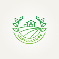 agriculture barn minimalist line art badge logo template vector illustration design. simple modern farm, harvest, ecology emblem logo concept © BLAZYBONE