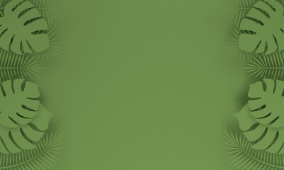 Abstract green background with tropical leaves and copy space. 3d rendering