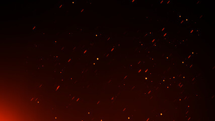 Perfect red fire particles embers sparks on isolated black background . Texture overlays. Explosion burn effect. Stock illustration.