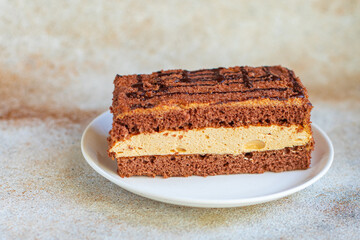 chocolate cake piece portion dessert vanilla cinnamon cocoa trend meal snack copy space food background rustic. top view