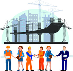 Under construction Building work process with construction machines. Vector illustration