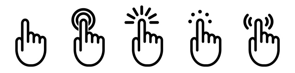 Set of pointer cursor сomputer mouse icons. Vector hand cursor. Hand touch icon, click.