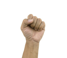 Male clenched fist isolated on white background.