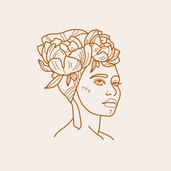 Modern abstract faces with flowers. Minimalism concept. Line art drawing style. Contemporary silhouette of woman. Hand drawn trendy vector posters, illustrations for print.