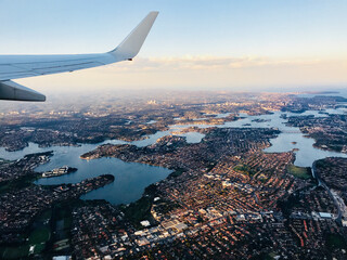 view from the plane sydney bay