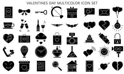 Big set of love romantic valentines day with black filled icons. Vector illustration for concept or web graphics. flat Simple designs. EPS 10 ready convert to SVG