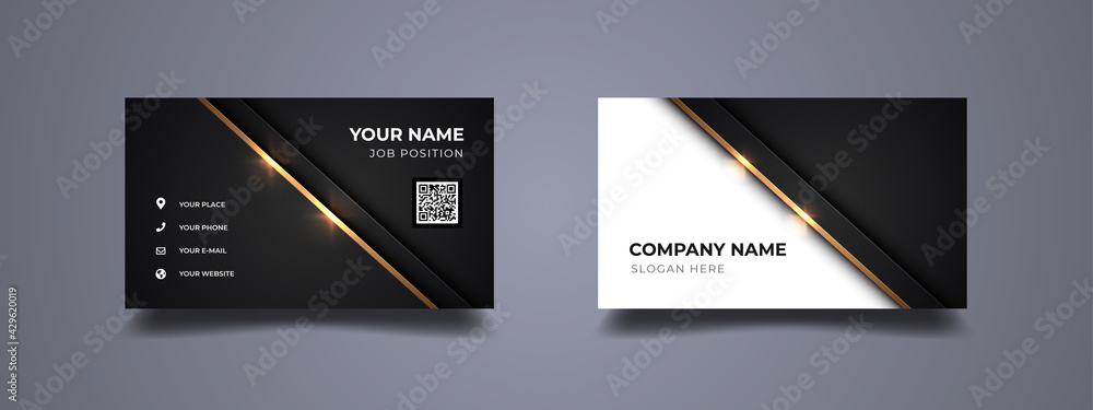 Poster business card design with minimalist and elegant design. abstract gold line with black and white bac