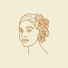 Modern abstract faces with flowers. Minimalism concept. Line art drawing style. Contemporary silhouette of woman. Hand drawn trendy vector posters, illustrations for print.