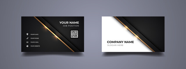 Business card design with minimalist and elegant design. Abstract gold line with black and white background. Vector print template.