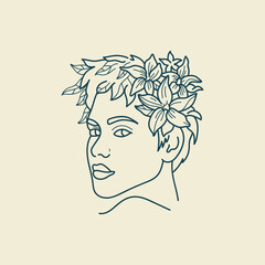 Modern abstract faces with flowers. Minimalism concept. Line art drawing style. Contemporary silhouette of woman. Hand drawn trendy vector posters, illustrations for print.