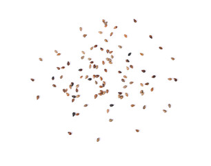 Black sesame seeds isolated on white background. Top view