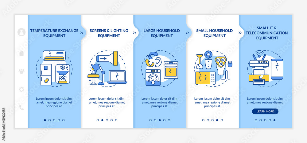 Poster electronic waste groups onboarding vector template. responsive mobile website with icons. web page w