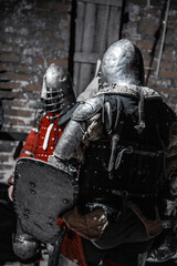 Knights fighting in a castle