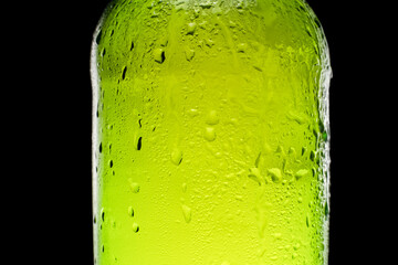 Texture water drops on the bottle of beer. Drops background.