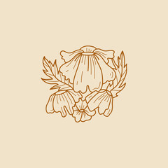 Abstract Flowers Vector Signs or Logo Templates. Retro Floral Illustration with Classy Typography. Feminine Logo. Modern Logo Template for florist, photographer, fashion blogger, design studio.