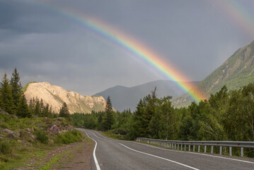 rainbow road mountains clouds forest