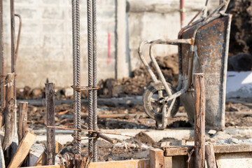 steel bar for concrete house pole. concept: house construction.