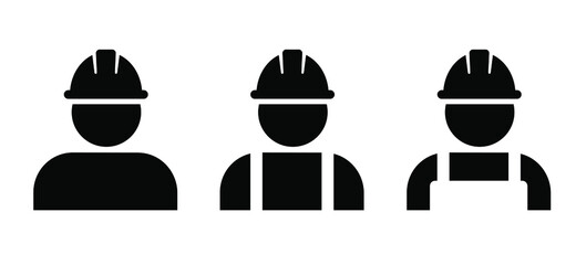 Construction worker in protective clothing and helmet. Person profile with safety helmet. Flat vector sign. Pictogram logo icon. Safety vest and equipment.. Workers' memorial day 