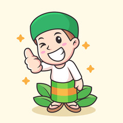 Muslim Cartoon with Thumb Up Pose. Vector Icon Illustration, Isolated on Premium Vector