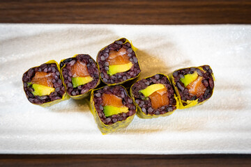 Close-up view of janapese food