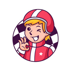 Racer Cartoon with Cute Pose. Vector Icon Illustration, Isolated on Premium Vector