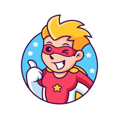 Superhero with Thumb Up Pose Cartoon. Vector Icon Illustration, Isolated on Premium Vector