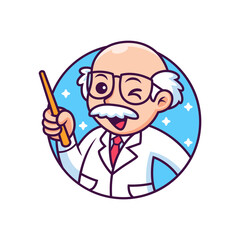 Professor with Funny Pose Cartoon. Vector Icon Illustration, Isolated on Premium Vector
