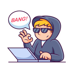 Hacker Operating A Laptop Vector Icon Illustration. Vector Icon Illustration, Isolated on Premium Vector