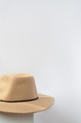 Brown hat on white background sun and rain protection 