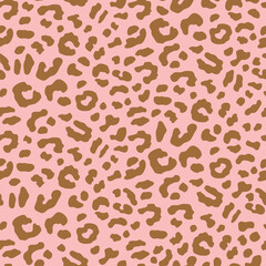 Animal Print Repeat Pattern. Organic Leopard Print With Brown Spots On Pink Background. 