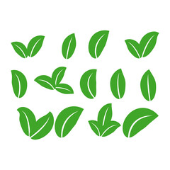 green leaf icons set on white background