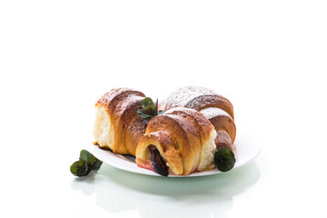 baked sweet homemade buns with plum inside