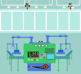 Robotic production line. Manufacturing and machine, automation and robotic and industry. Vector illustration