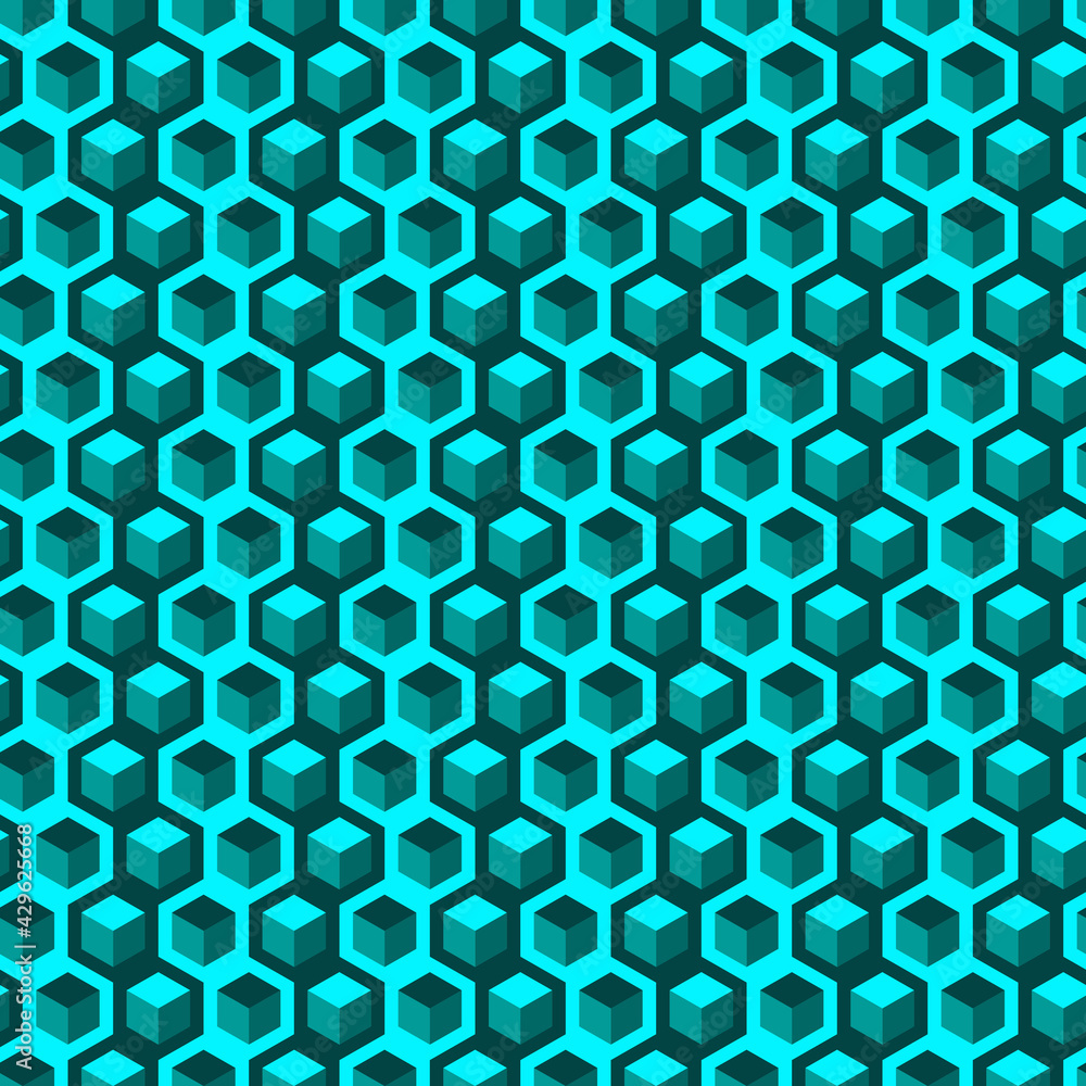 Poster seamless abstract pattern with hexagons and cubes. vector colored background.