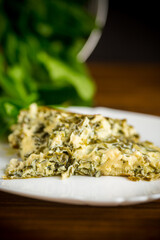 fried egg omelet with spring sorrel inside