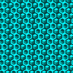Seamless abstract pattern with hexagons and cubes. Vector colored background.