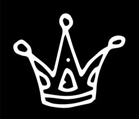 Vector element crown with three prongs triangular and round dots at the end side view hand drawn in the doodle style with a white line on a white background