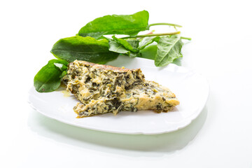 fried egg omelet with spring sorrel inside