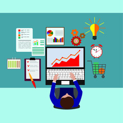 Planning and strategy, finance, investment, teamwork, time management, development, technology, business, creativity graphic design icons set .