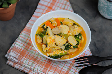 Capcai or capcay is the name of a typical Chinese-Indonesian dish in the form of many kinds of vegetables cooked by boiling or stir-frying. Capcai was originally a variation of a typical Fujian dish.