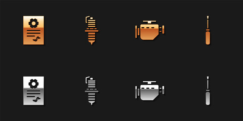 Set Auto service check automotive, Car spark plug, Check engine and Screwdriver icon. Vector