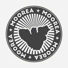 Moorea round logo. Vintage travel badge with the circular name and map of island, vector illustration. Can be used as insignia, logotype, label, sticker or badge of the Moorea.