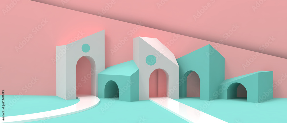 Poster business concept. abstract architecture background and home origami paper art style with minimal con