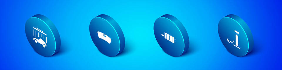 Set Isometric Car wash, muffler, air pump and Windshield icon. Vector