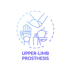 Upper-limb prosthesis concept icon. Prostheses type idea thin line illustration. Person functional ability improvement. Replacing missing anatomical segments. Vector isolated outline RGB color drawing