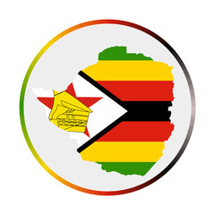 Zimbabwe icon. Shape of the country with Zimbabwe flag. Round sign with flag colors gradient ring. Radiant vector illustration.