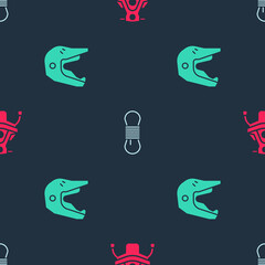 Set Snowmobile, Climber rope and Motocross motorcycle helmet on seamless pattern. Vector